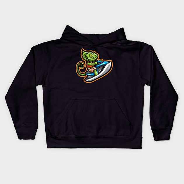 Jet Ski Chameleon Kids Hoodie by IPRINT